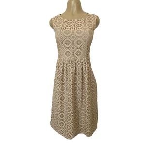 Max Mara Studio Dress Lace Beige Fit Flare Sleeveless Round Neck Cotton …